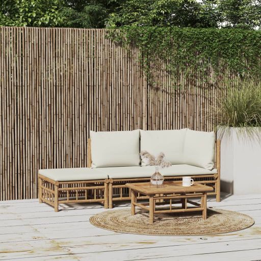 vidaXL 6-tlg. Garten-Lounge-Set mit Cremeweißen Kissen Bambus