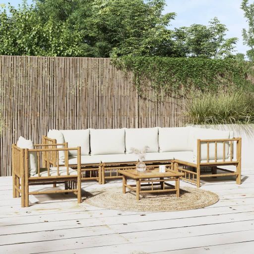 vidaXL 6-tlg. Garten-Lounge-Set mit Cremeweißen Kissen Bambus