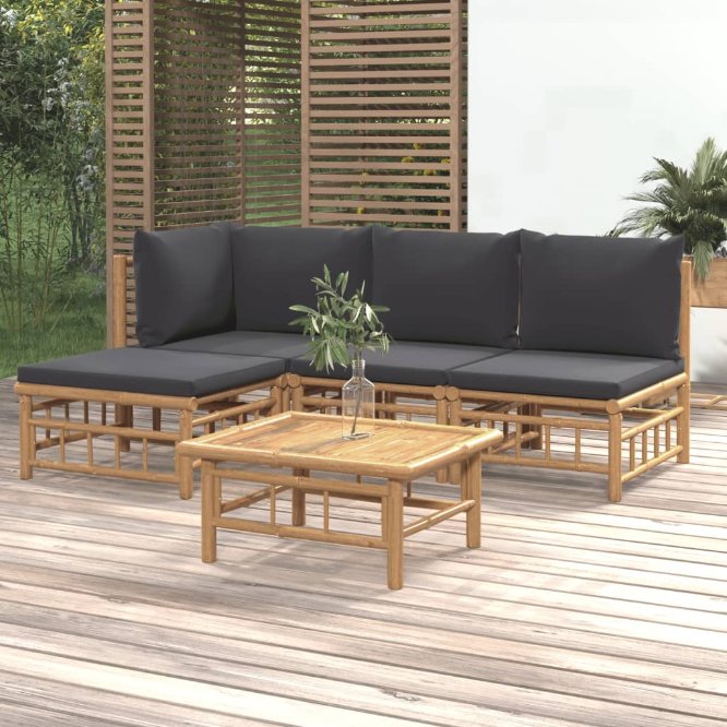 vidaXL 6-tlg. Garten-Lounge-Set mit Cremeweißen Kissen Bambus