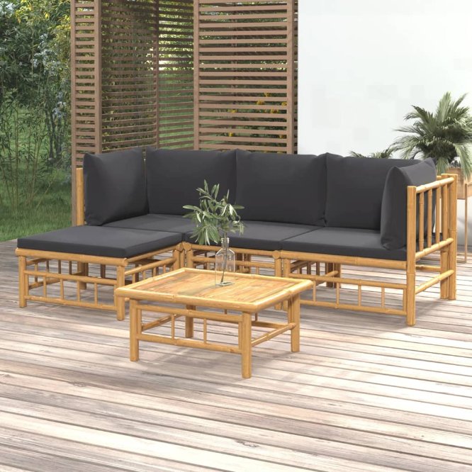 vidaXL 6-tlg. Garten-Lounge-Set mit Cremeweißen Kissen Bambus