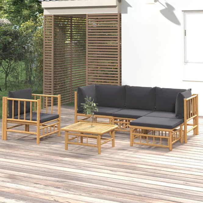 vidaXL 6-tlg. Garten-Lounge-Set mit Cremeweißen Kissen Bambus