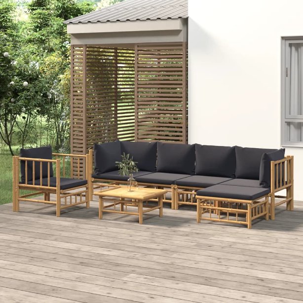 vidaXL 6-tlg. Garten-Lounge-Set mit Cremeweißen Kissen Bambus