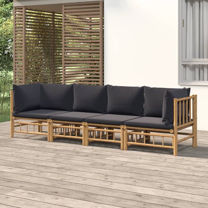 vidaXL 6-tlg. Garten-Lounge-Set mit Cremeweißen Kissen Bambus