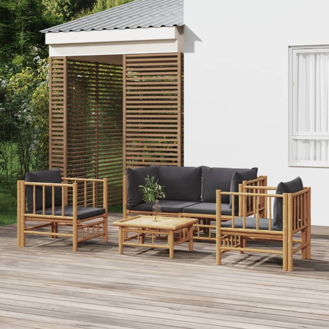 vidaXL 6-tlg. Garten-Lounge-Set mit Cremeweißen Kissen Bambus
