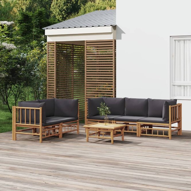 vidaXL 6-tlg. Garten-Lounge-Set mit Cremeweißen Kissen Bambus