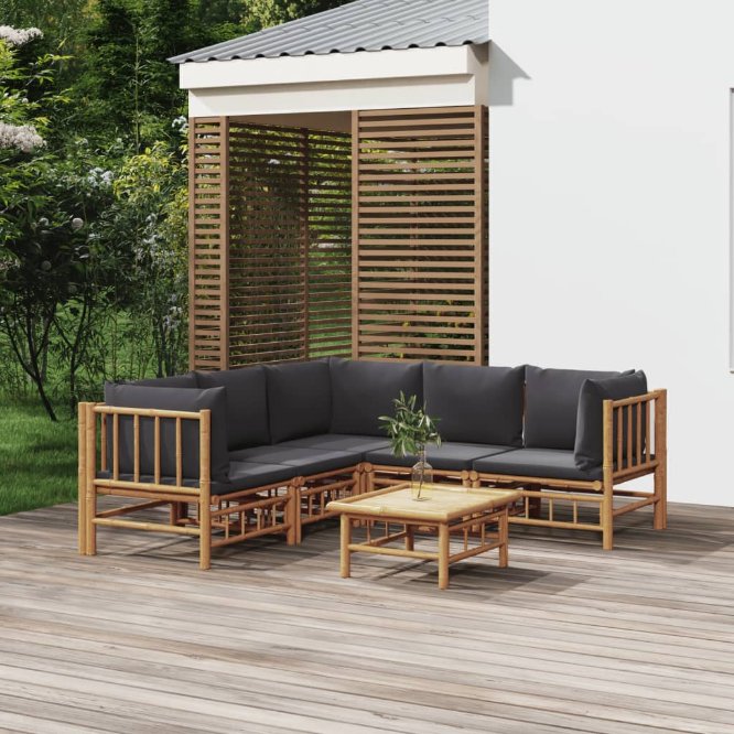 vidaXL 6-tlg. Garten-Lounge-Set mit Cremeweißen Kissen Bambus