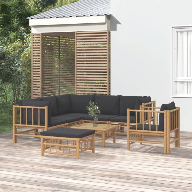 vidaXL 6-tlg. Garten-Lounge-Set mit Cremeweißen Kissen Bambus