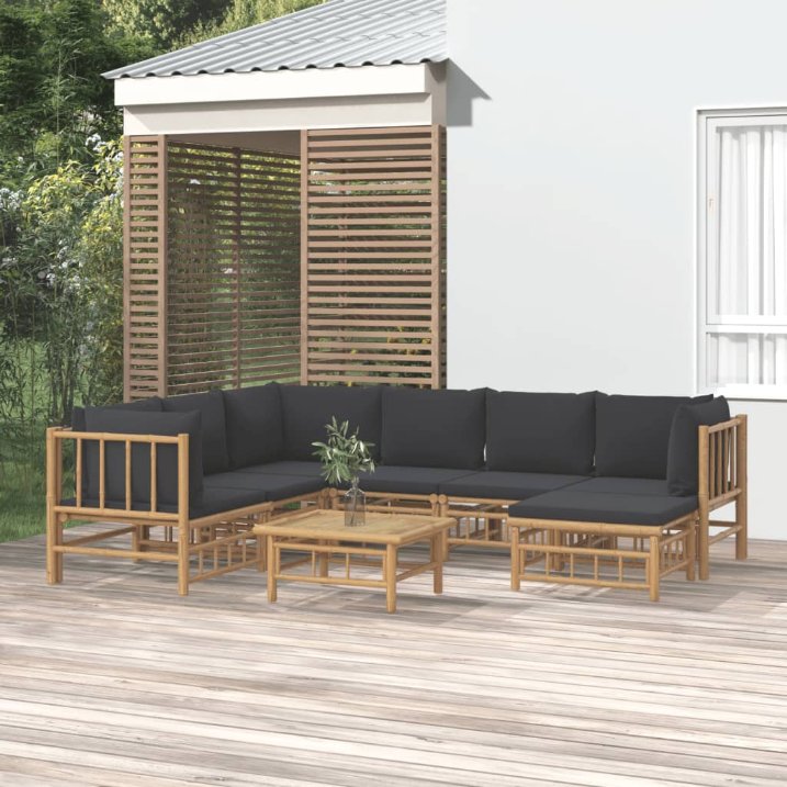 vidaXL 6-tlg. Garten-Lounge-Set mit Cremeweißen Kissen Bambus