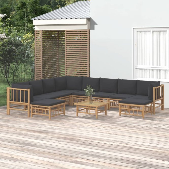 vidaXL 6-tlg. Garten-Lounge-Set mit Cremeweißen Kissen Bambus
