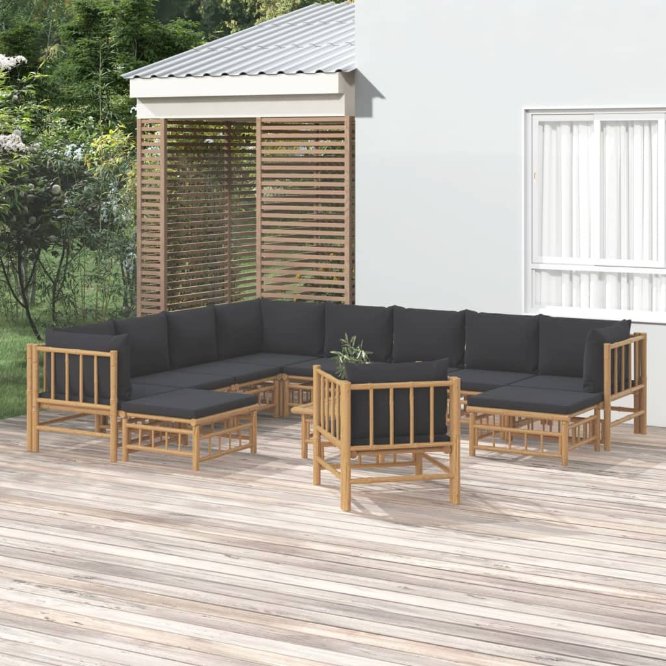 vidaXL 6-tlg. Garten-Lounge-Set mit Cremeweißen Kissen Bambus