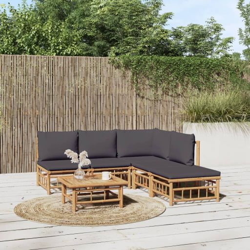 vidaXL 6-tlg. Garten-Lounge-Set mit Cremeweißen Kissen Bambus