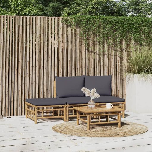 vidaXL 6-tlg. Garten-Lounge-Set mit Cremeweißen Kissen Bambus