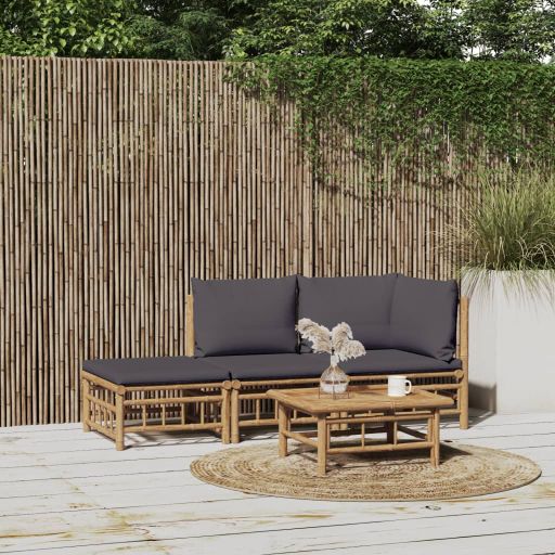 vidaXL 6-tlg. Garten-Lounge-Set mit Cremeweißen Kissen Bambus