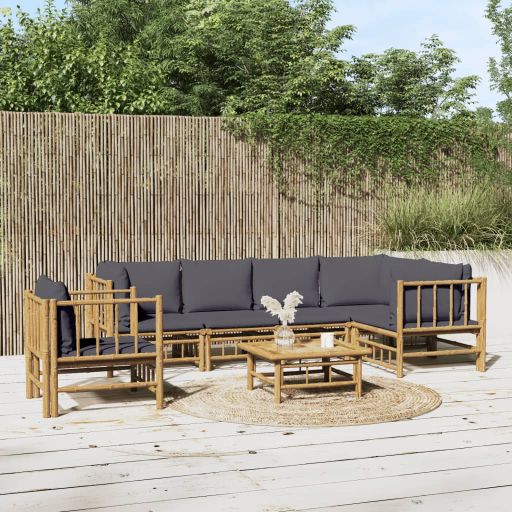 vidaXL 6-tlg. Garten-Lounge-Set mit Cremeweißen Kissen Bambus