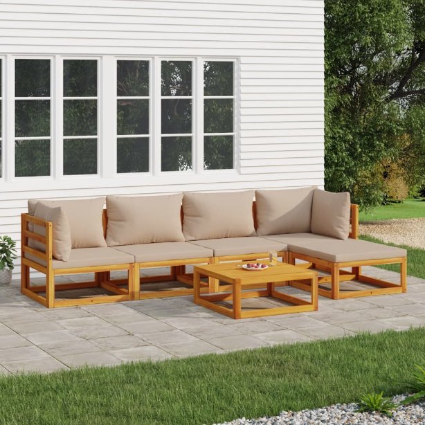 vidaXL 6-tlg. Garten-Lounge-Set mit Taupe Kissen Massivholz