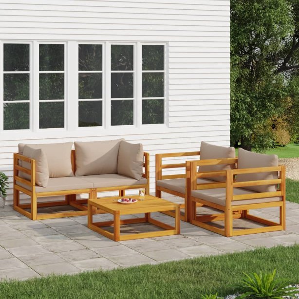 vidaXL 6-tlg. Garten-Lounge-Set mit Taupe Kissen Massivholz