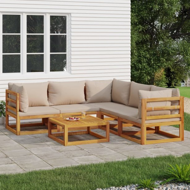 vidaXL 6-tlg. Garten-Lounge-Set mit Taupe Kissen Massivholz