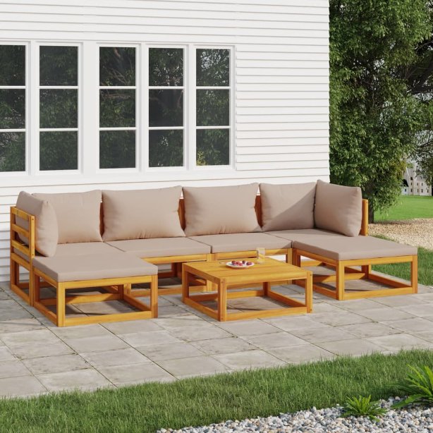 vidaXL 6-tlg. Garten-Lounge-Set mit Taupe Kissen Massivholz