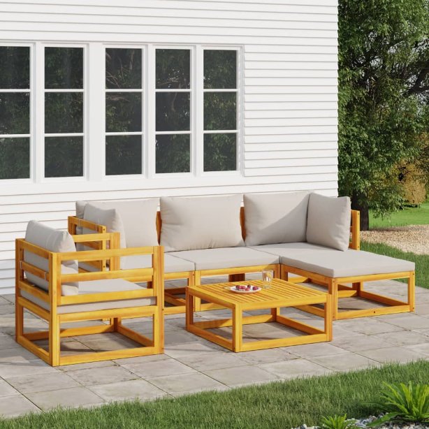 vidaXL 6-tlg. Garten-Lounge-Set mit Taupe Kissen Massivholz