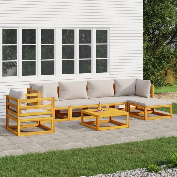 vidaXL 6-tlg. Garten-Lounge-Set mit Taupe Kissen Massivholz