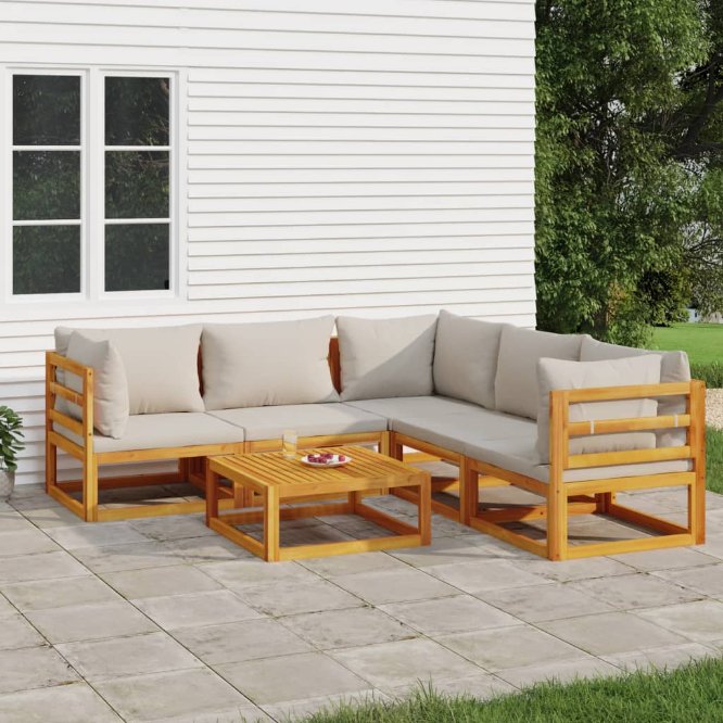vidaXL 6-tlg. Garten-Lounge-Set mit Taupe Kissen Massivholz