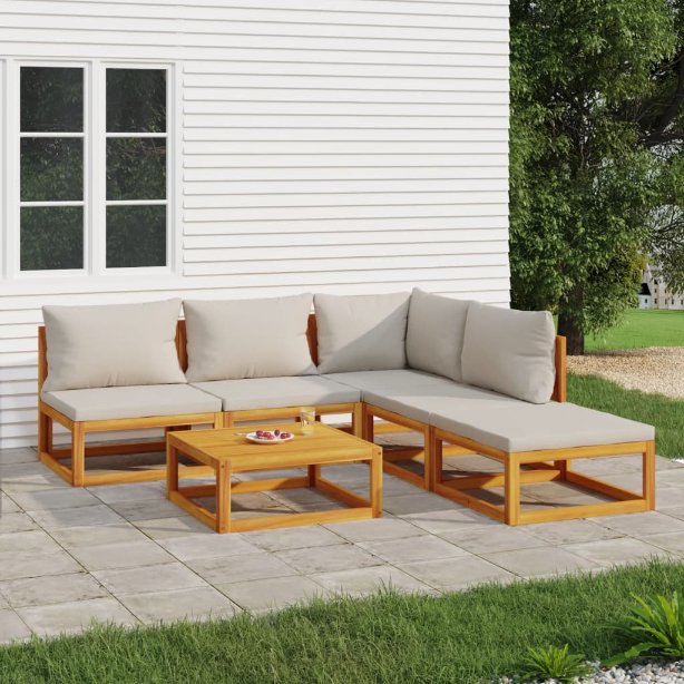 vidaXL 6-tlg. Garten-Lounge-Set mit Taupe Kissen Massivholz