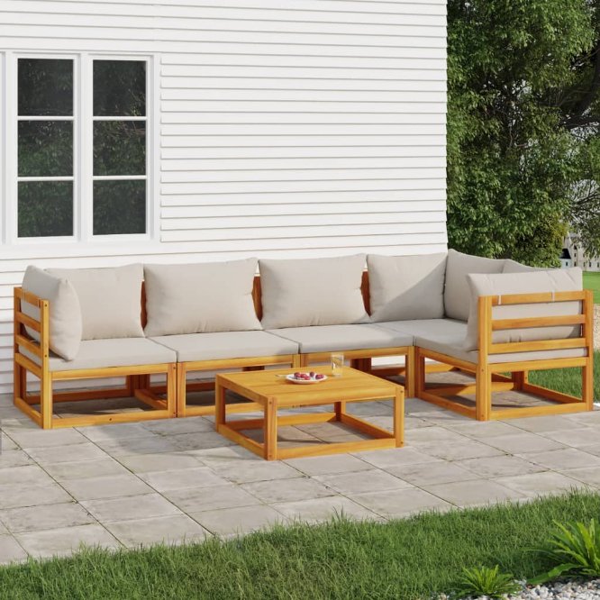 vidaXL 6-tlg. Garten-Lounge-Set mit Taupe Kissen Massivholz