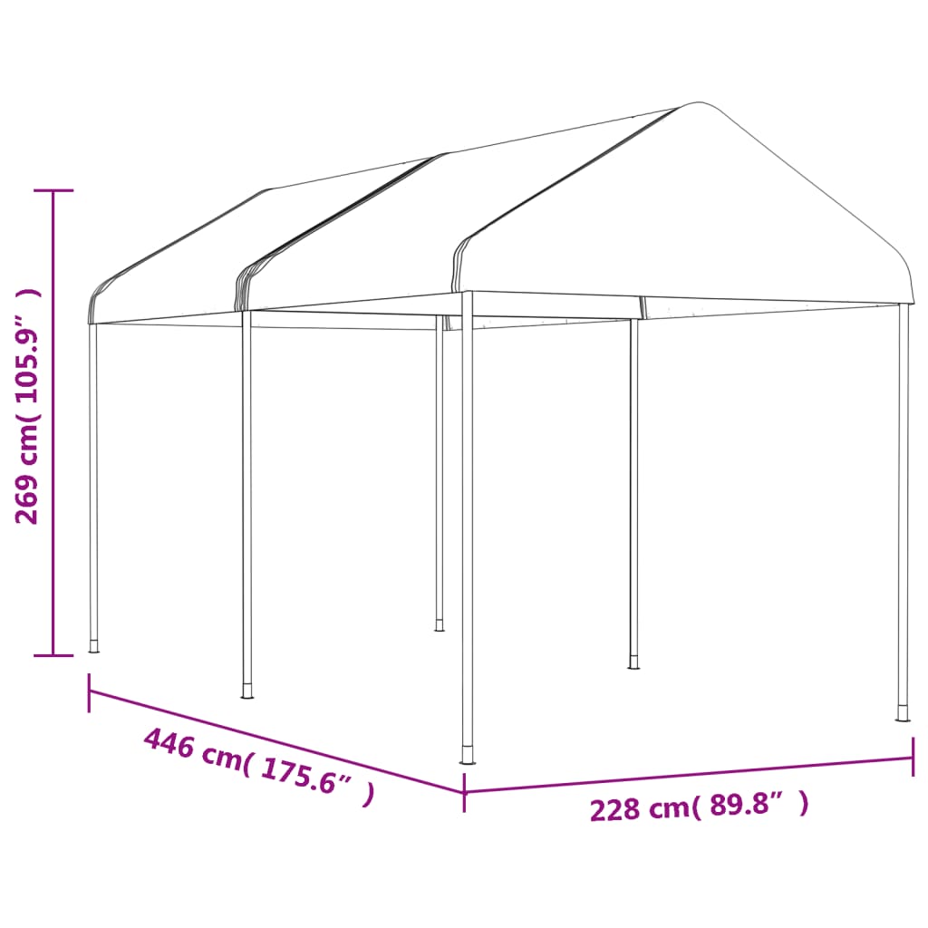 vidaXL Pavillon mit Dach Weiß 4,46x2,28x2,69 m Polyethylen