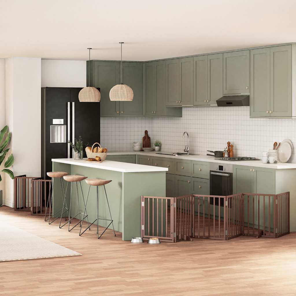 vidaXL 9-tlg. Hundetor mit Tür Faltbar 450 cm Pappelholz