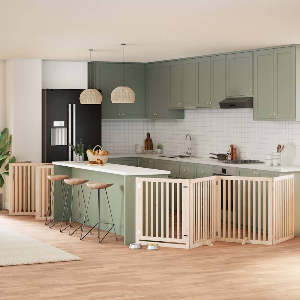 vidaXL 9-tlg. Hundetor mit Tür Faltbar 450 cm Pappelholz