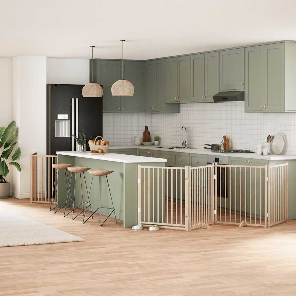 vidaXL 9-tlg. Hundetor mit Tür Faltbar 450 cm Pappelholz