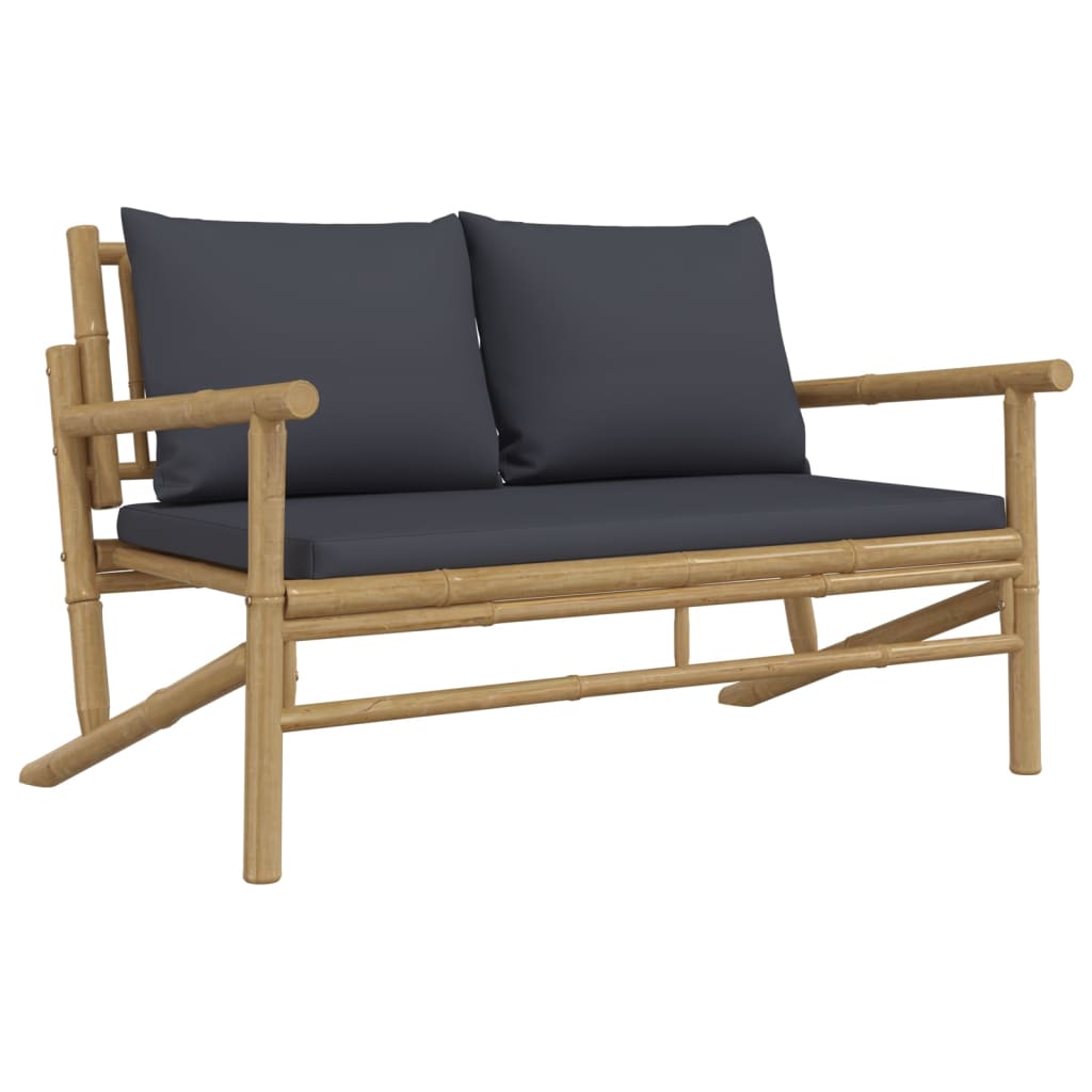 vidaXL 4-tlg. Garten-Lounge-Set mit Dunkelgrauen Kissen Bambus