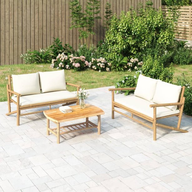 vidaXL 4-tlg. Garten-Lounge-Set mit Dunkelgrauen Kissen Bambus