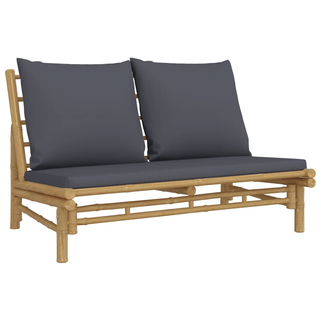 vidaXL 4-tlg. Garten-Lounge-Set mit Dunkelgrauen Kissen Bambus