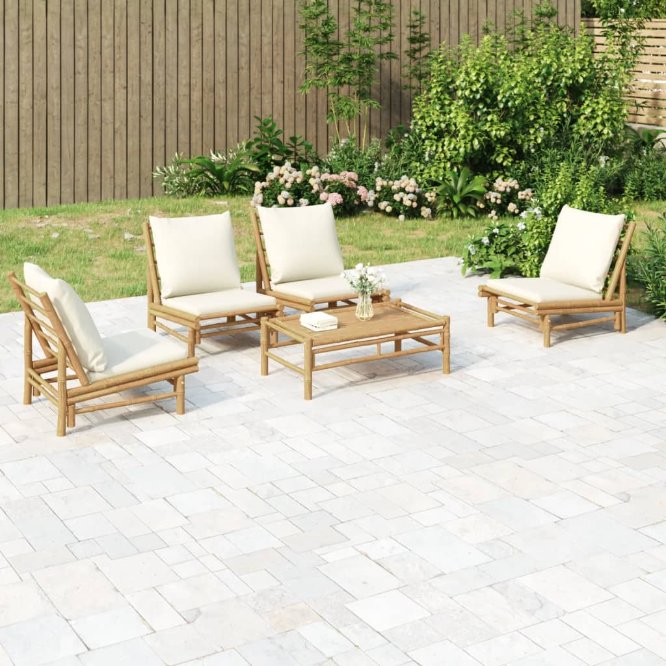 vidaXL 4-tlg. Garten-Lounge-Set mit Dunkelgrauen Kissen Bambus