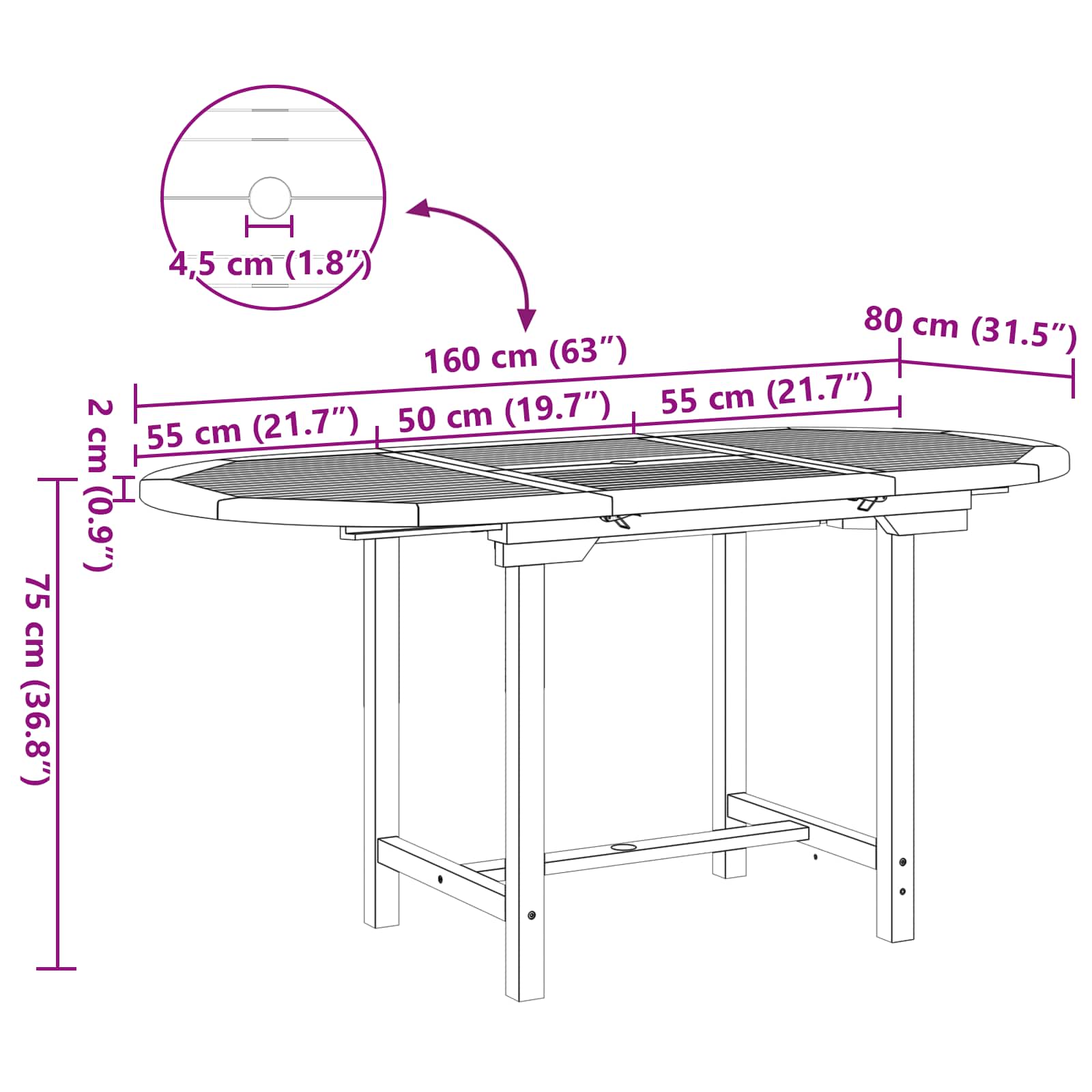 vidaXL Garten Essgruppe 5 pcs Braun Massivholz Teak