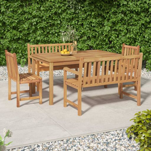 vidaXL 5-teiliges Garten-Ess-Set 150 x 90 cm Massivholz Teak