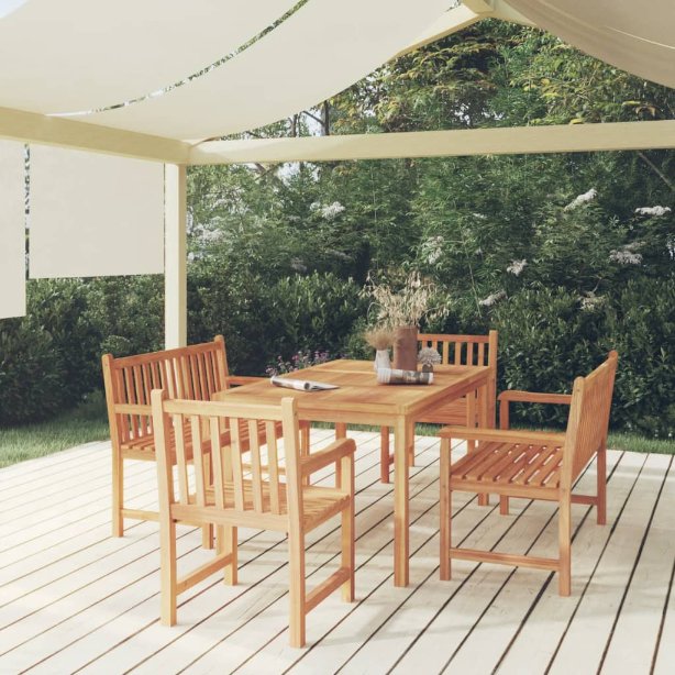 vidaXL 5-teiliges Garten-Ess-Set 150 x 90 cm Massivholz Teak