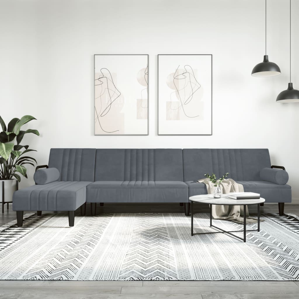 vidaXL Schlafsofa in L-Form Hellgrau 260x140x70 cm Samt