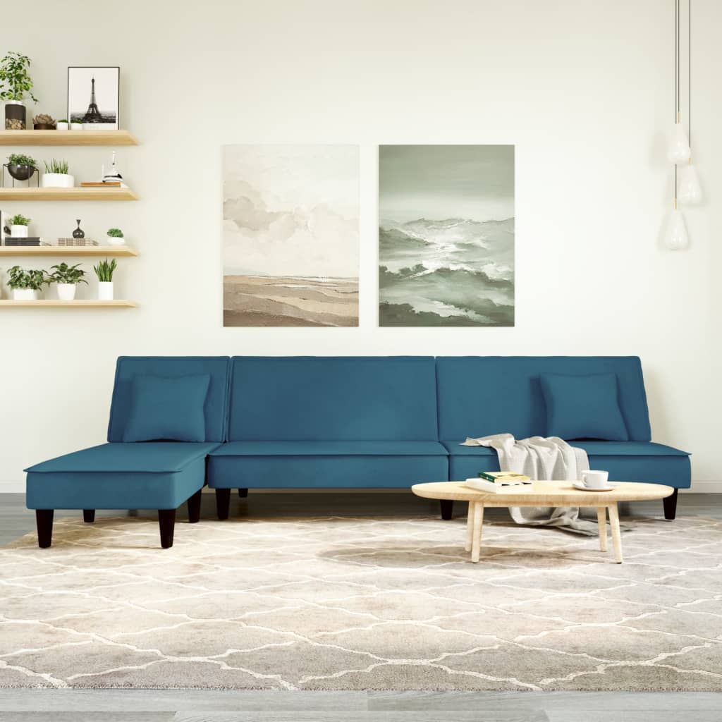 vidaXL Schlafsofa in L-Form Blau 255x140x70 cm Samt
