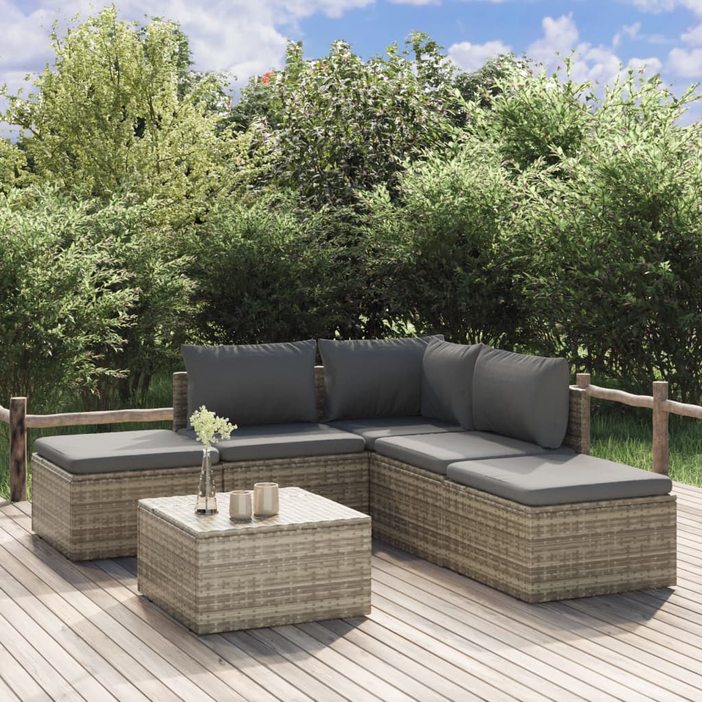 vidaXL 6-tlg. Garten-Lounge-Set mit Kissen Grau Poly Rattan
