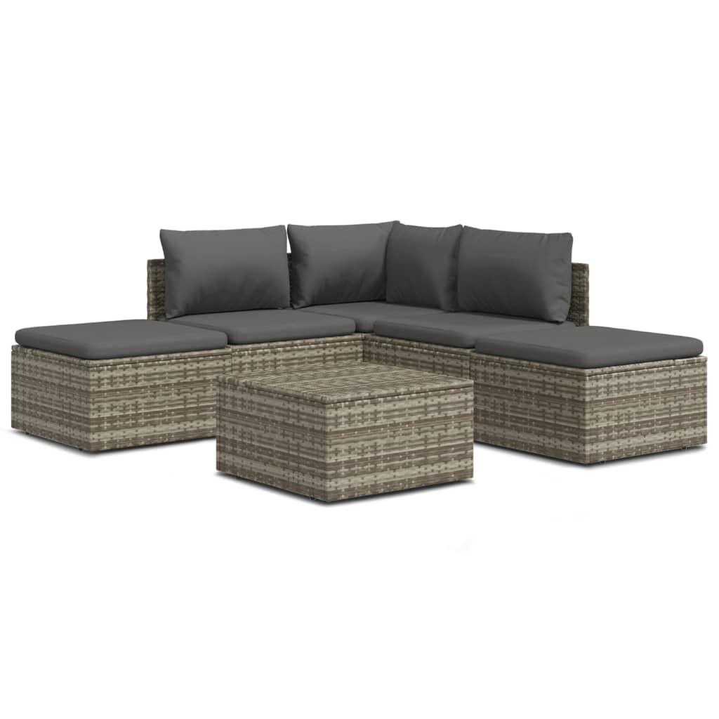 vidaXL 6-tlg. Garten-Lounge-Set mit Kissen Grau Poly Rattan