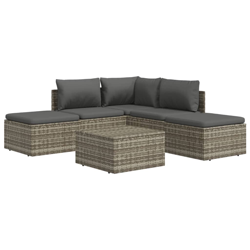 vidaXL 6-tlg. Garten-Lounge-Set mit Kissen Grau Poly Rattan