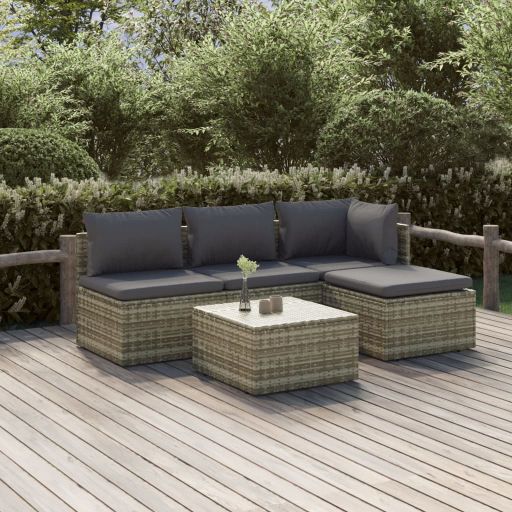 vidaXL 6-tlg. Garten-Lounge-Set mit Kissen Grau Poly Rattan