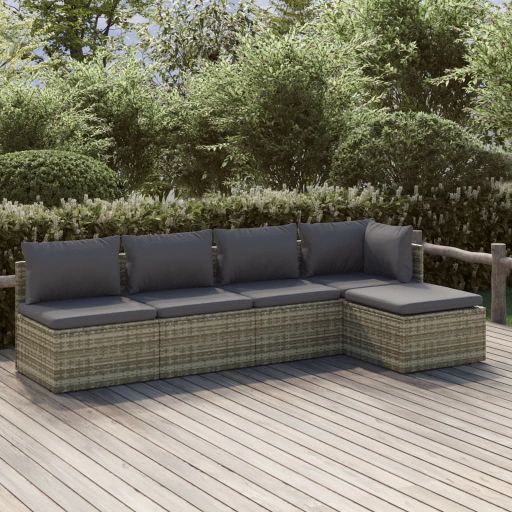 vidaXL 6-tlg. Garten-Lounge-Set mit Kissen Grau Poly Rattan