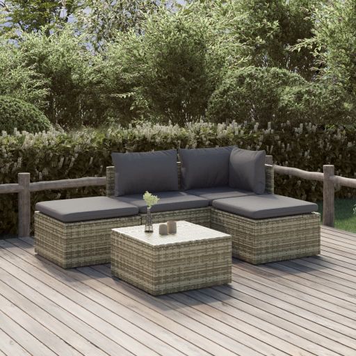 vidaXL 6-tlg. Garten-Lounge-Set mit Kissen Grau Poly Rattan