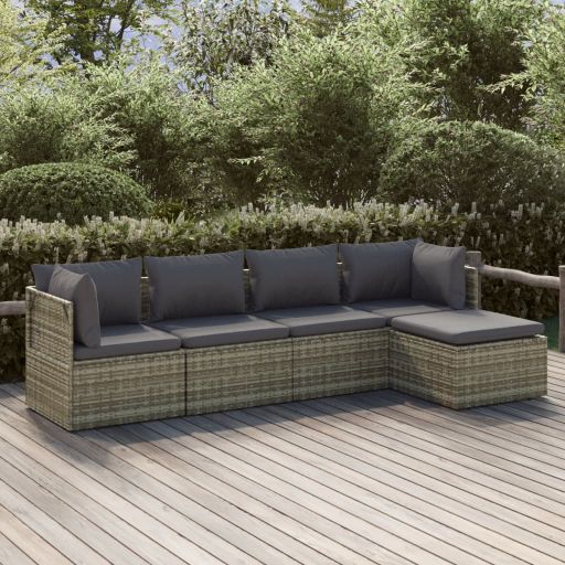vidaXL 6-tlg. Garten-Lounge-Set mit Kissen Grau Poly Rattan