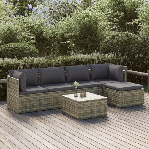 vidaXL 6-tlg. Garten-Lounge-Set mit Kissen Grau Poly Rattan