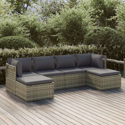 vidaXL 6-tlg. Garten-Lounge-Set mit Kissen Grau Poly Rattan
