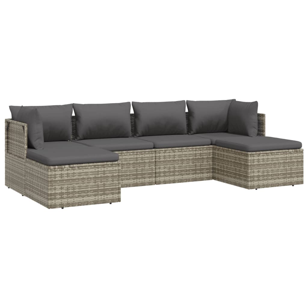 vidaXL 6-tlg. Garten-Lounge-Set mit Kissen Grau Poly Rattan